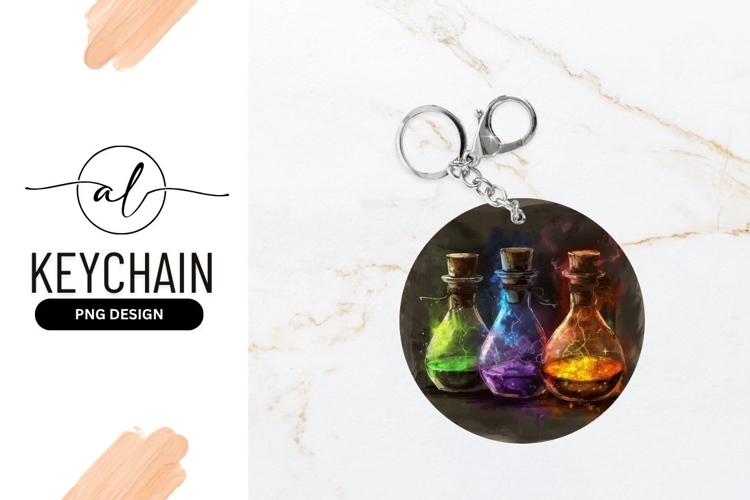 Colorful Magic Potions Round Keychain Png