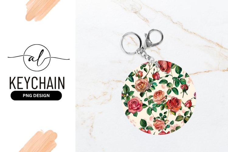Floral Rose Pattern Round Keychain Png