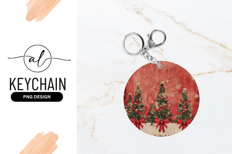 Festive Christmas Trees Round Keychain Png