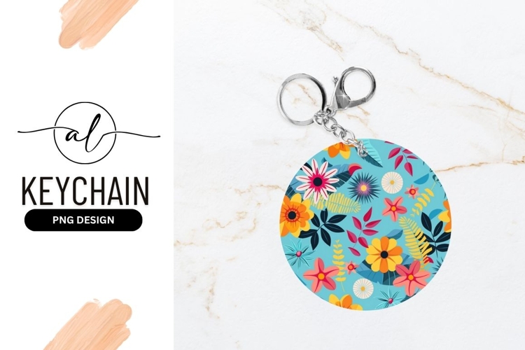 Colorful Floral Pattern Round Keychain Png