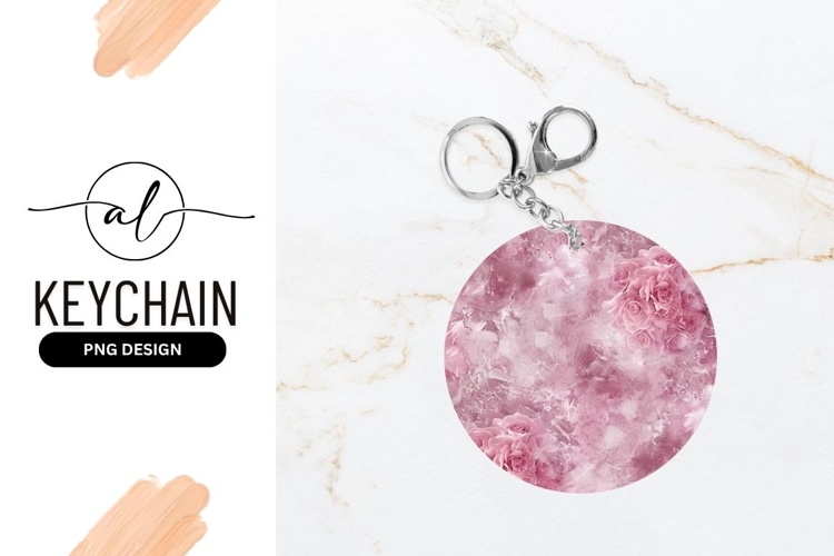 Pink Roses On Textured Round Keychain Design