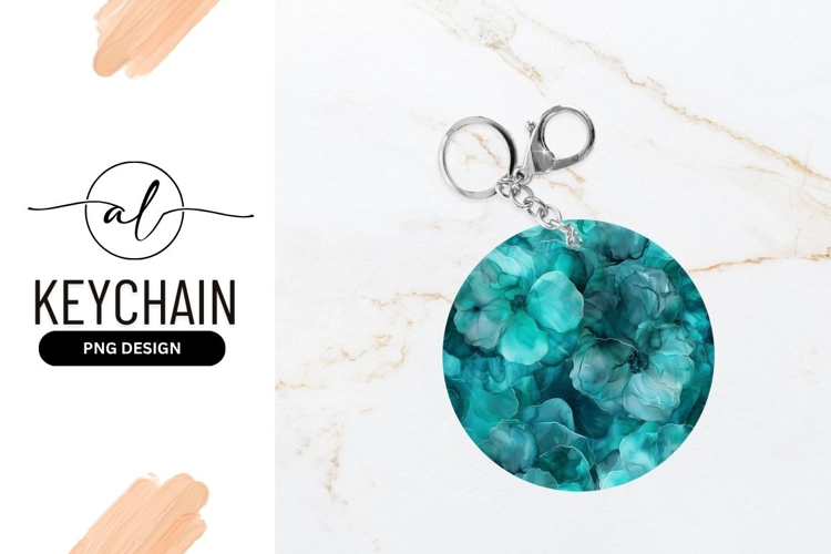 Teal Flower Cluster Decorative Round Keychain