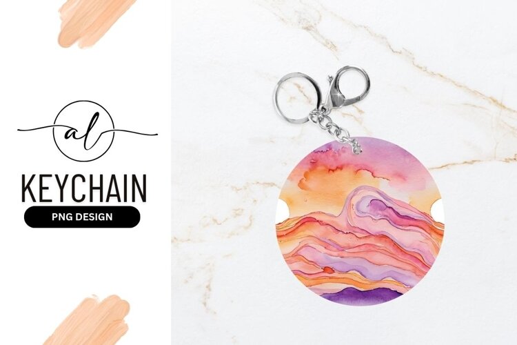 Watercolor Round Keychain With Artistic Design example image 1