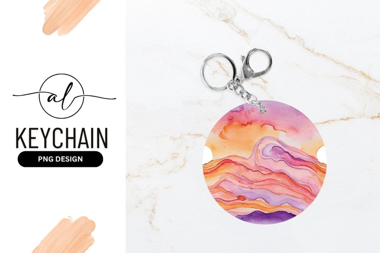 Watercolor Round Keychain With Artistic Design