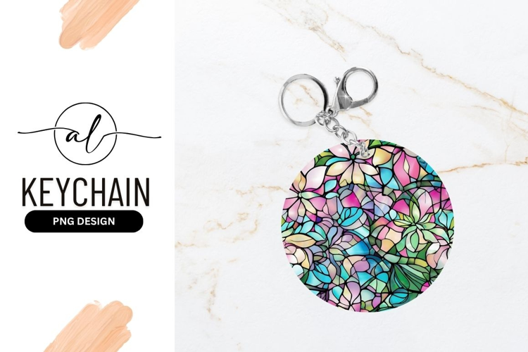 Floral Round Keychain Accessory Template On Marble
