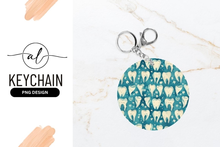 Whimsical Teeth Pattern Round Keychain Design example image 1