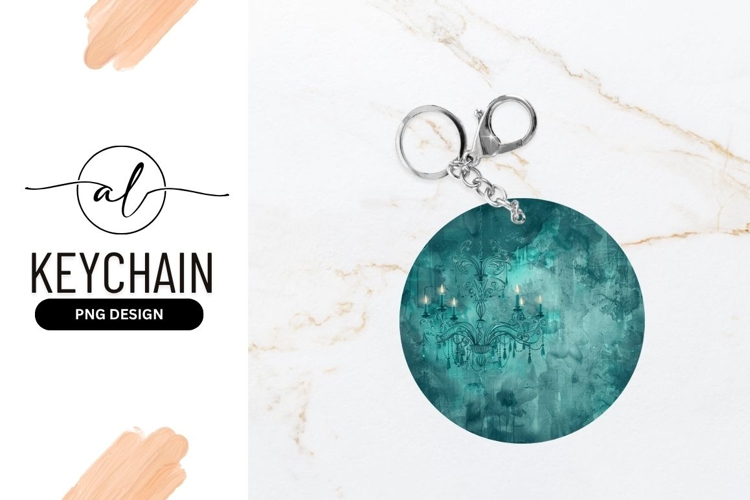 Teal Chandelier On Textured Round Keychain