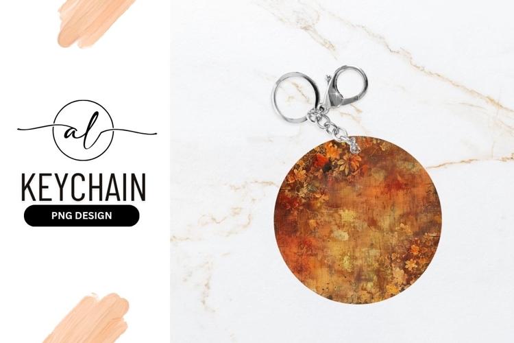 Autumnal Circle with Leaves and Textural Grunge in Orange