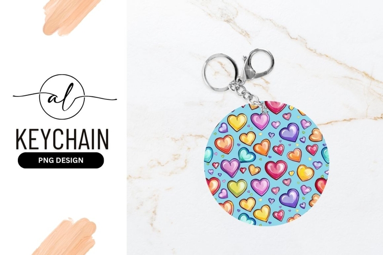 Colorful Heart Pattern on Round Keychain Png