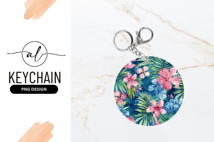 Watercolor floral design with pink and blue hibiscus flowers