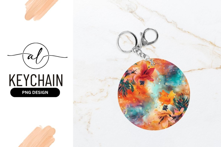 Watercolor Floral Arrangement in a Circle with Orange