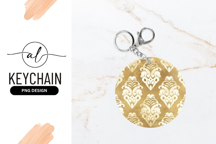 Gold Damask Pattern in a Circle with White Floral Motifs