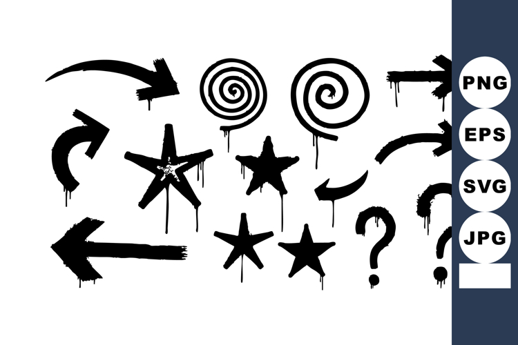 Grunge style arrows stars and question marks vector set in b