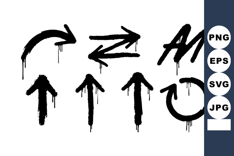 Black Dripping Hand Drawn Arrows Vector Illustration in Vari