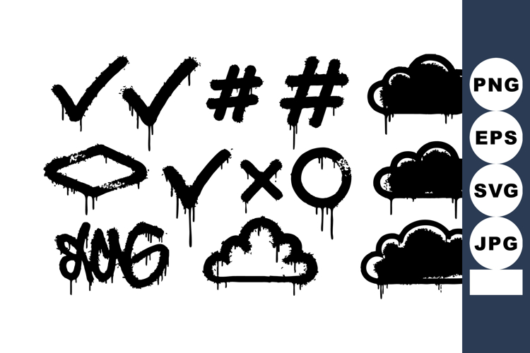 Grunge Style Check Marks Hashtags Clouds Vector Illustration
