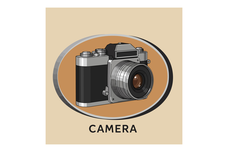 Vintage camera illustration with brown and beige retro backg
