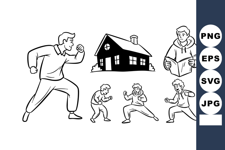 Martial arts training vector set with karate poses and tradi example image 1
