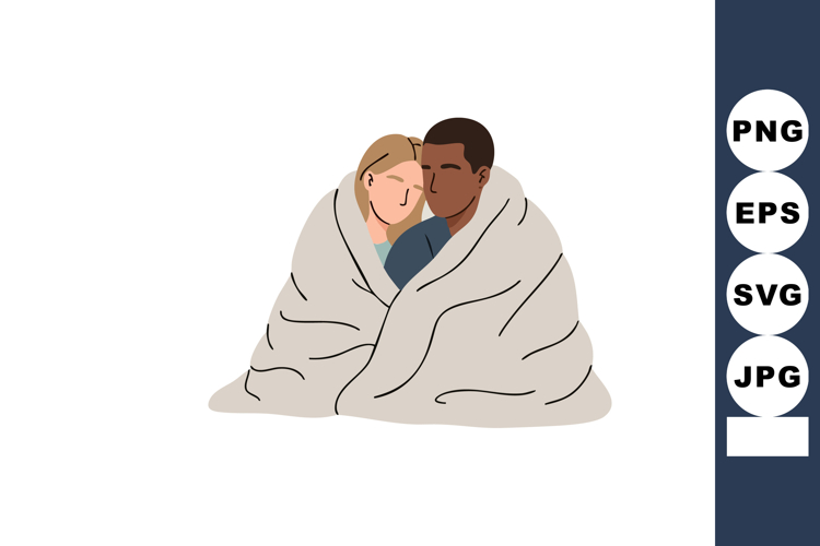 Couple wrapped in cozy blanket showing affection and warmth