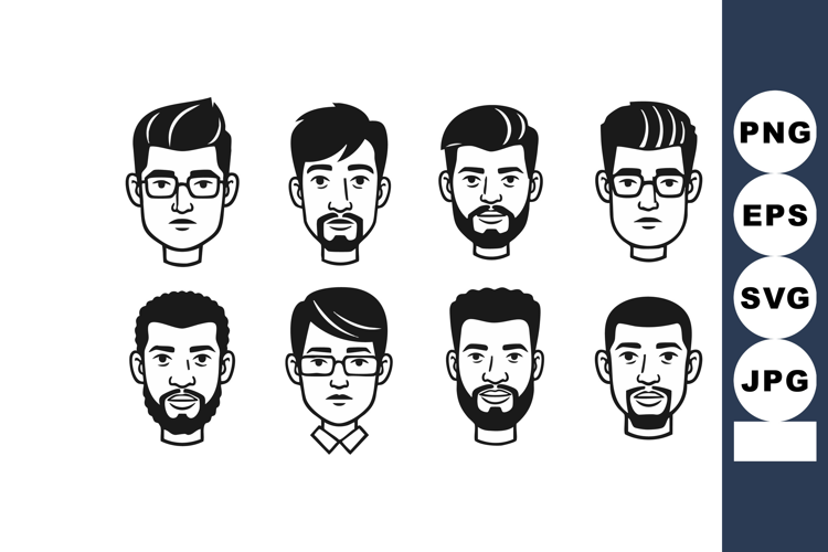 Male avatar faces with various beard styles and glasses in b
