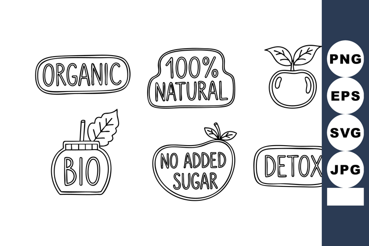 Organic natural bio labels with no added sugar and detox hea