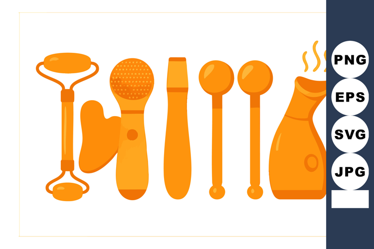 Orange Facial Massage Tools with Roller, Brush, Scraper, an