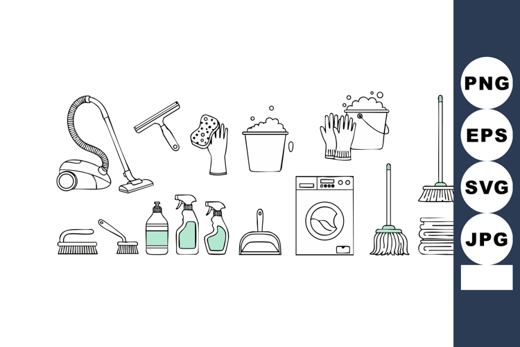 Cleaning equipment and household supplies vector set for org