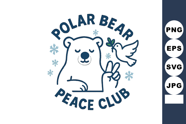 Polar bear peace club logo with dove and snowflakes simple l