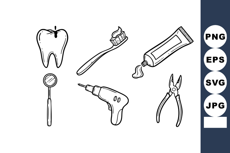 Dental care tools vector set with tooth, toothbrush, toothpa
