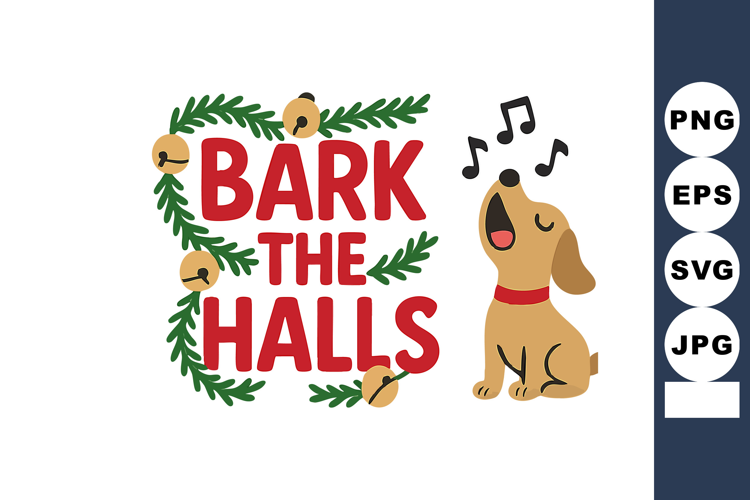Dog barking Christmas holiday greeting with festive bells an