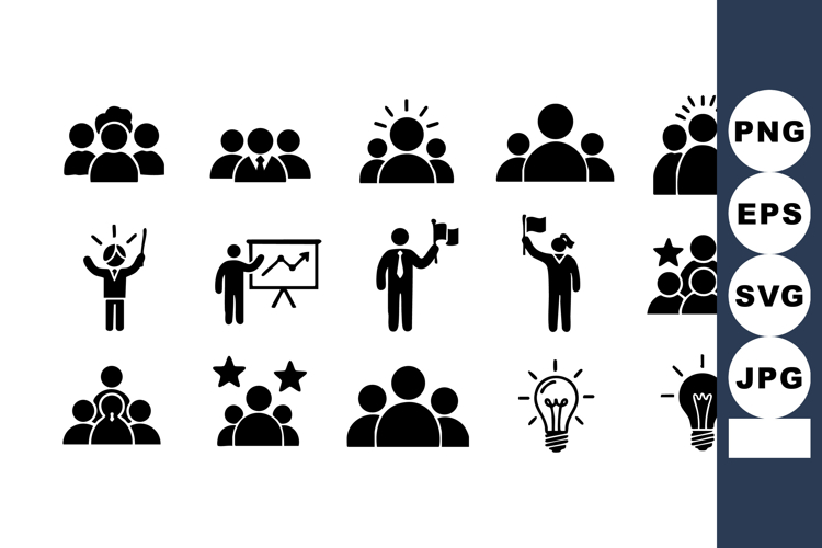 Group teamwork and leadership icons with lightbulb ideas and