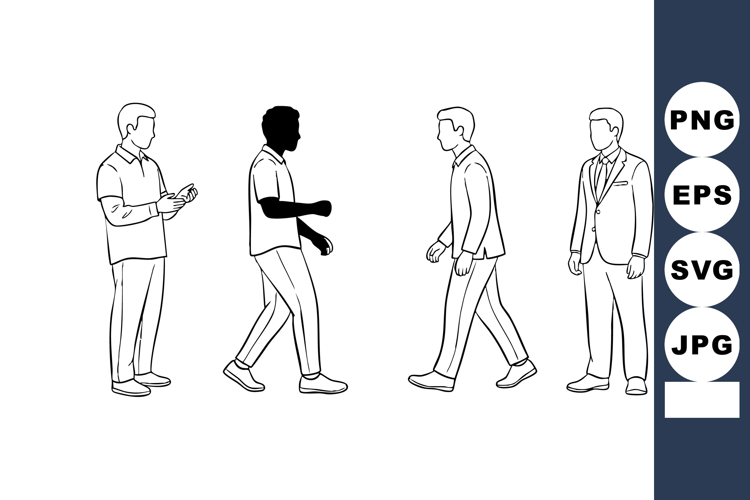 Group of diverse business men walking and standing in profes