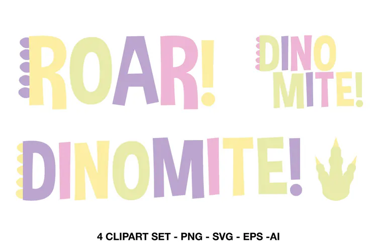 Pastel Dinosaur Word Art Clipart | Roar & Dinomite