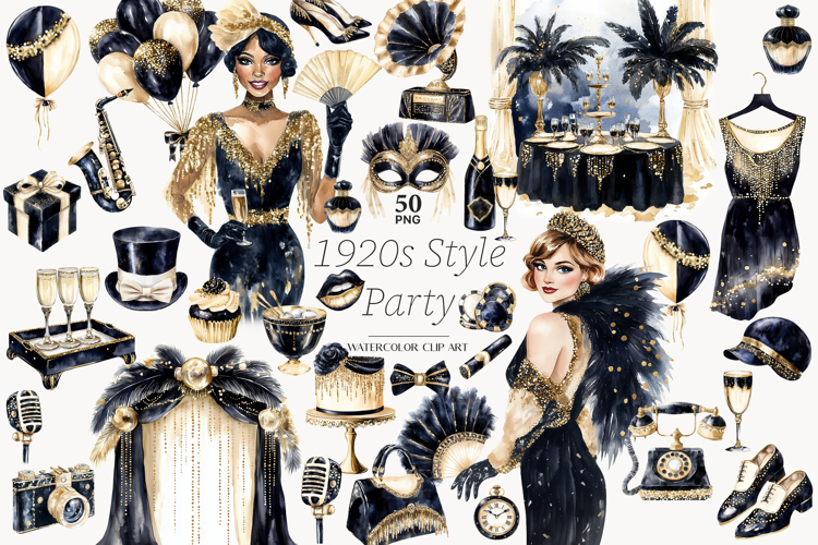 Roaring 20s Clipart | Gatsby Party Art Deco PNG Images
