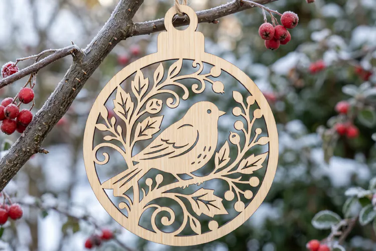 Robin Christmas Ornament SVG Laser Cut Wood Winter Decor