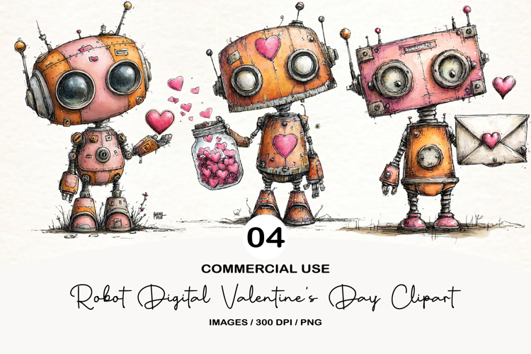 Robot Digital Valentines Day Clipart