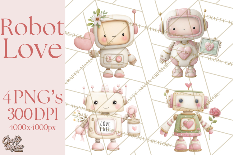 Robot Valentine Clipart PNG Futuristic Couple Mechanic Love