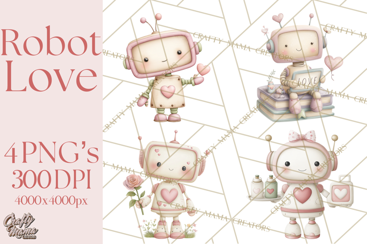 Robot Valentine Clipart PNG Futuristic Couple Mechanic Love