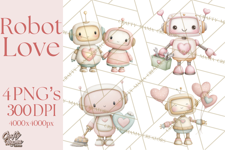 Robot Valentine Clipart PNG Futuristic Couple Mechanic Love