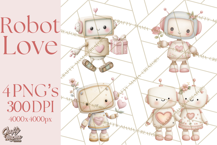 Robot Valentine Clipart PNG Futuristic Couple Mechanic Love