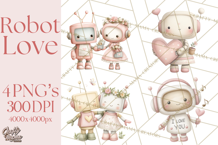 Robot Valentine Clipart PNG Futuristic Couple Mechanic Love