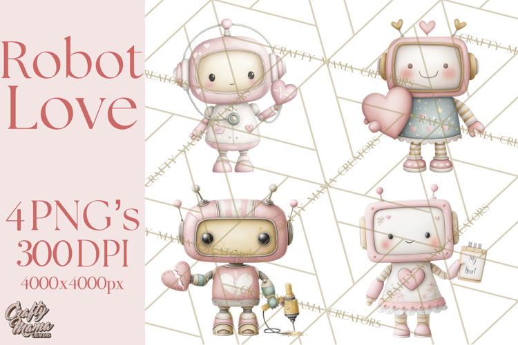 Robot Valentine Clipart PNG Futuristic Couple Mechanic Love