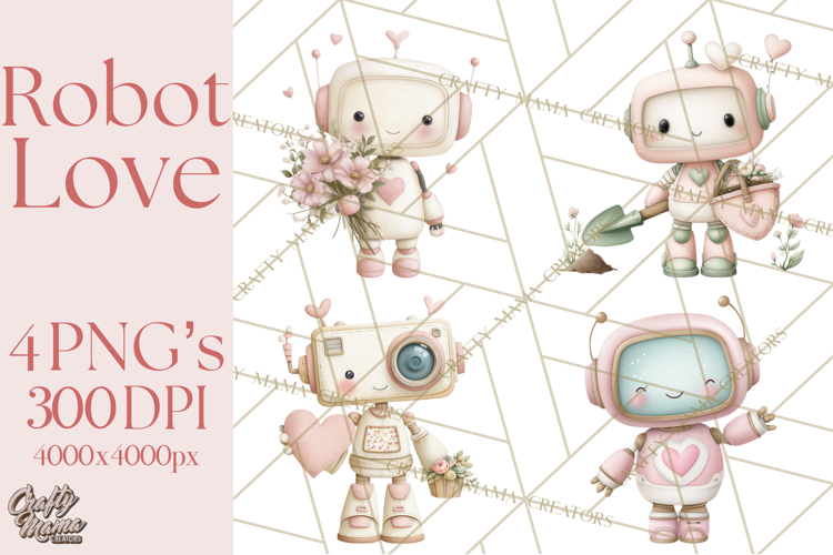 Robot Valentine Clipart PNG Futuristic Couple Mechanic Love