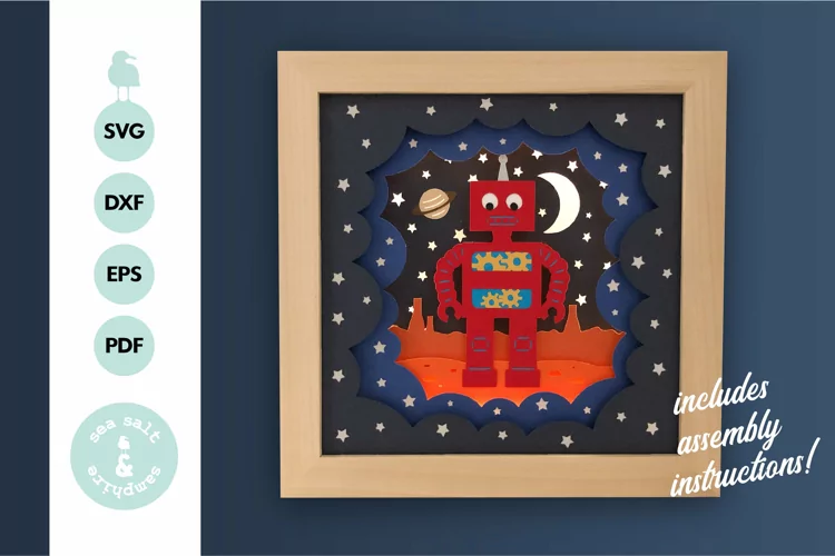Robot 3D Shadow Box SVG Layered Paper Cut Template