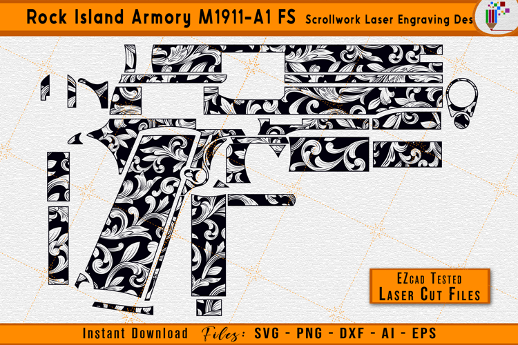 Rock Island M1911-A1 FS Scrollwork Laser Engraving Design