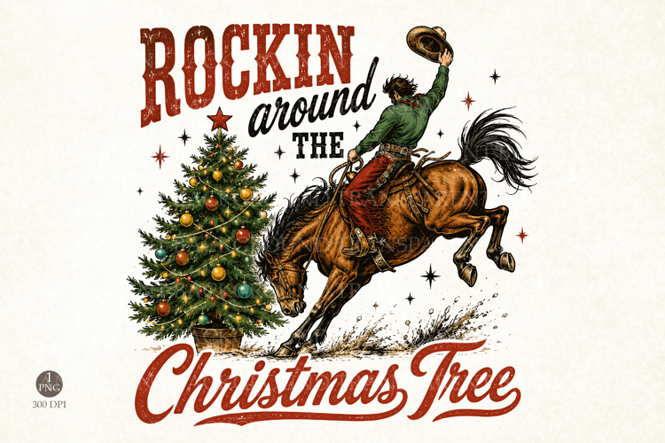 Rockin around the Christmas tree PNG, Retro Christmas