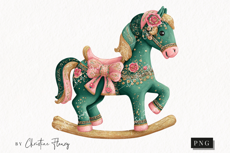 Brush Stroke Christmas Rocking Horse Clipart | Preppy PNG