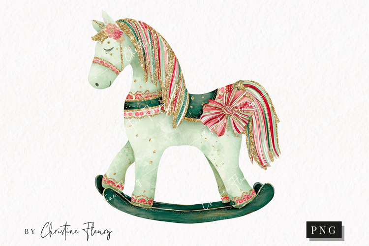 Brush Stroke Christmas Rocking Horse Clipart | Preppy PNG