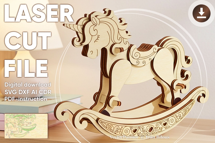 Rocking Unicorn - Laser Cut File, SVG Template of Toy