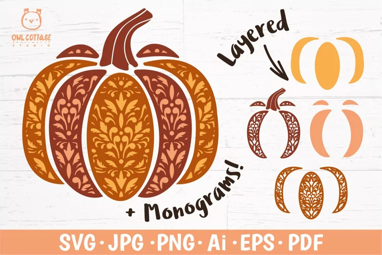 Rococo Floral Pumpkin svg, Patterned Pumpkin cut file