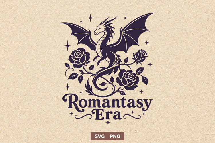Romantasy Era SVG - Dragon and Rose Book Lover Fantasy PNG
